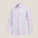 Women’s long sleeve gingham check shirt in pink, mint green and white with button front and classic collar