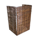 Corner view of flexible willow screening panels joined together with woven natural branches