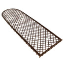 Angled view of large arched willow lattice trellis for garden screening, plant training and decorative landscaping