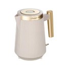 Cream Russell Hobbs Bronte kettle with ribbed body and gold-tone handle.