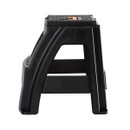 Side profile of a compact folding plastic step stool with reinforced frame and stable non-slip step construction.