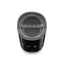 Top-down view of the black SMEG milk frother with transparent lid featuring embossed SMEG branding.