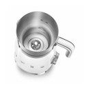 Top-down view of the white SMEG multi milk frother displaying the stainless steel interior, whisk attachment and internal fill level markings.