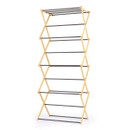 Beldray 4-tier bamboo clothes airer with black drying rails and natural bamboo frame, shown fully extended on a white background.