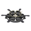 Giles & Posner raclette grill base with six pan holders and central heating element, shown without the grill plate attached.