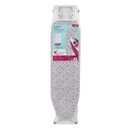 Packaged Kleeneze diamond stripe ironing board in retail wrapping, showing product information and key features.