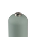 Close-up of the stainless steel push-button top on a Progress Neutrals electric salt or pepper mill.