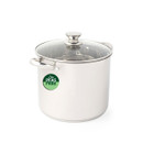 Russell Hobbs 24cm stainless steel stockpot with tempered glass lid and PFAS-free coating on a white background.