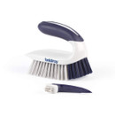 Beldray Scrape and Scrub brush with detachable precision cleaning tool, shown on a white background.