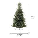 Artificial Christmas tree measuring 210cm tall with a 126cm diameter, featuring dense realistic foliage and a sturdy metal stand, shown with size dimensions.