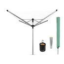 Brabantia Lift-O-Matic rotary washing line with adjustable height, protective cover, ground spike and peg bag included.