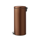 Side view of the Brabantia NewIcon Pedal Bin 30L in Terracotta Pink, showing the pedal mechanism, rear hinge and slim profile.