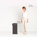 Brabantia NewIcon Pedal Bin 30L size comparison image showing bin height alongside a person for scale reference.