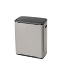 Angled rear view of the Brabantia Touch Bin 60L in Soft Beige highlighting the seamless design, soft-touch lid and built-in side handle.