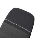 Close-up of the Denim Black ironing board cover featuring a heat-resistant strip for safe iron placement.