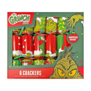 The Grinch Christmas cracker gift set containing six themed crackers in a presentation box, decorated with festive character artwork and holiday colours.
