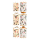 Set of luxury Christmas crackers with elegant cream and gold winter foliage patterns, red berry accents and gold ribbon ties, displayed against a white background.