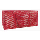 Large rectangular Christmas tree storage bag in red with white star and “Ho Ho Ho” pattern, featuring sturdy carry handles for convenient storage and transport of artificial trees.