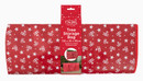 Red Christmas tree storage bag supplied flat in retail packaging, featuring a white star and “Ho Ho Ho” festive print. Measuring 120 x 25 x 45cm, it is designed for storing artificial Christmas trees.
