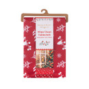 Harvey & Mason wipe clean Christmas tablecloth in retail packaging, featuring a red background with white robin, berry, snowflake and winter foliage patterns. Measures 132 x 178cm.