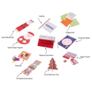 Selection of Christmas cracker gifts including a Santa bookmark, Santa finger puppet, Sudoku puzzle, origami set, mystery calculator, Christmas maze, tangram puzzle, Christmas snap game, card Christmas tree and jigsaw puzzle.