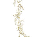 Close-up of a gold glitter leaf garland with fine decorative foliage and branches.