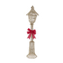 Christmas lamp post decoration with woven-style frame, red bow accent, and integrated warm white LED lights, suitable for indoor or outdoor festive displays.
