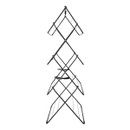 Side profile of a black multi-tier folding clothes airer displaying the expandable frame and tiered drying structure.