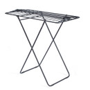 Black metal clothes airer with side extensions and spacious drying surface, isolated on a white background.