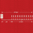 Christmas light length diagram illustrating a total cable length of 16.85m, including a 5m lead cable and 11.85m illuminated section.