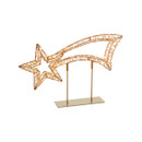 Illuminated shooting star decoration wrapped in warm white LED fairy lights on a gold metal stand, ideal for Christmas displays and festive home décor, isolated on a white background.
