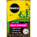Front of Miracle-Gro Multi Purpose Lawn Seed 5kg pack, suitable for new and existing lawns and covering up to 165m².
