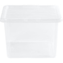 Wham 37L Clear Plastic Storage Box with Lid shown from the front, highlighting the translucent storage container and fitted lid.