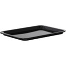 Black enamel baking tray with a durable glossy finish, ideal for baking biscuits, pastries, pizzas and oven-cooked meals.