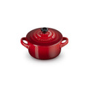 Le Creuset Cerise stoneware mini round casserole dish with lid, shown at a three-quarter angle on a white background.