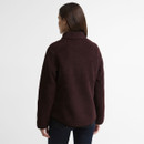 Rear view of the Barbour women's borg fleece jacket showcasing the soft teddy fleece fabric and curved hem.
