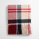 Folded Barbour Deanna cranberry tartan scarf featuring a timeless tartan check, brushed finish and tasselled fringe for everyday winter style.