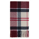 Reverse view of the Barbour Deanna cranberry tartan scarf highlighting the classic tartan pattern, soft brushed weave and fringed edge.