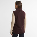 Rear view of the Barbour women's burgundy fleece gilet showcasing the soft fleece fabric, stand collar and branded back patch.