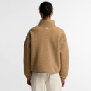 Back view of camel teddy fleece jacket with relaxed fit, high collar and elasticated cuffs.