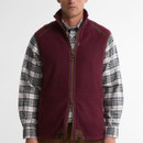 Front detail of the Barbour Langdale men's dark burgundy fleece gilet showing the warm fleece fabric, zip fastening and hand pockets.