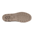 Sole view of a taupe waterproof ankle wellington boot displaying the durable tread pattern for enhanced traction and stability.
