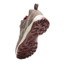 Rear angled view of a waterproof walking shoe highlighting the aggressive lug outsole, cushioned heel support and high-traction rubber tread.