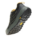 Rear underside view of a men's waterproof walking shoe showing deep Vibram® tread, supportive heel construction and rugged trail outsole.