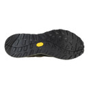Bottom view of the Vibram® rubber outsole on a men's waterproof hiking shoe, featuring deep multi-directional lugs for enhanced grip and traction.