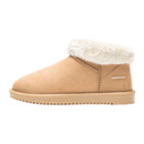 Right side profile of tan Regatta waterproof ankle boot with soft faux suede upper, faux fur lining and sturdy rubber sole.