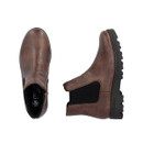 Top and side view of a chestnut brown Chelsea ankle boot with an inside zip fastening, black elastic side panel and chunky lug sole.