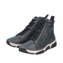 Pair of forest green leather lace-up ankle boots with side zip fastening, pull tab and chunky contrast sole.