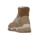Rear three-quarter view of beige ankle boots with faux fur lining, RiekerTex protection and chunky comfort sole.
