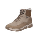 Beige lace-up ankle boots with faux fur lining, RiekerTex waterproof protection, inside zip and lightweight chunky sole.